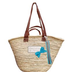 Panier osier - Panier de plage avec flot turquoise