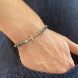 Bracelet Croix en corde de Basse - Turquoise africaine