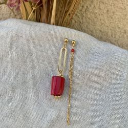 Boucle d'oreille Asymétrique - Corail bambou 