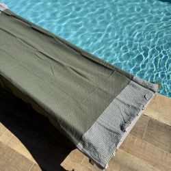 Fouta - Serviette de plage Kaki Argent