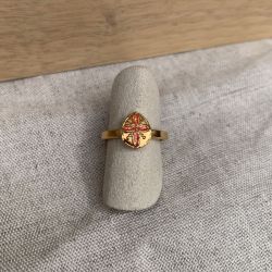 Bague ajustable Goutte - corail pailleté