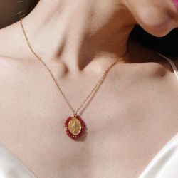 Palas Collier médaille Santa Maria Rouge