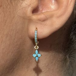 Boucle d'oreille Créole Croix - Turquoise