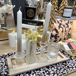 Set de 4 déco verre sur plateau bois