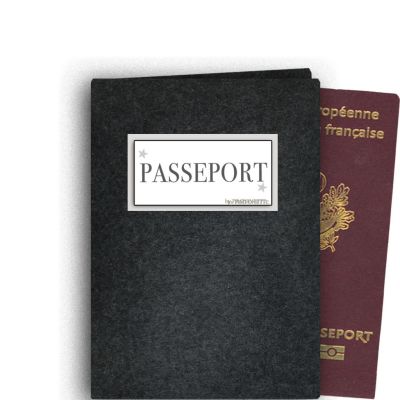 Etui passeport en flanelle avec inscription "Passeport"