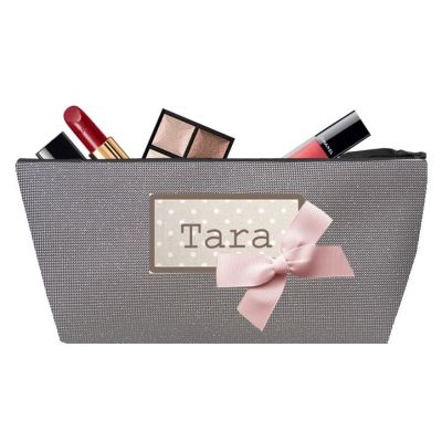 Pochette maquillage Scintillant gris personnalisée avec le prénom