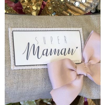 Idée cadeau Maman - Pochette Maman - Lin brillant  SUPER MAMAN