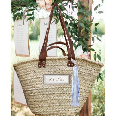 Panier osier - panier de plage - cadeau de mariage original "Mr & Mrs / just married"