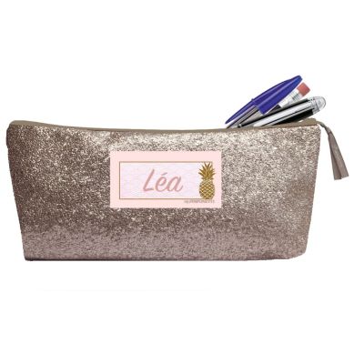 Trousse Scolaire Personnalisée - Paillette taupe - au Prénom de l'enfant