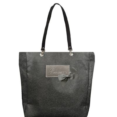 Sac Cabas Personnalisé - Sac Personnalisé - Plaque Pimponette grise - noeud gris - Saya gris bronze