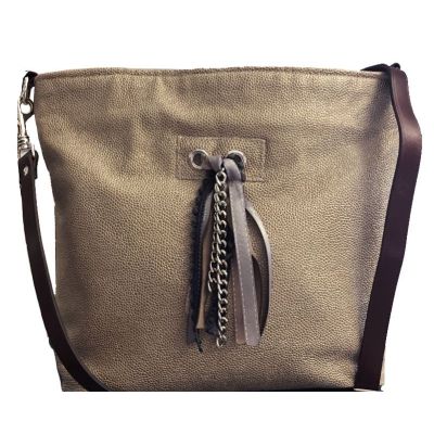 Sac Bandoulière femme Personnalisé - Sac personnalisable- Rubans taupe et gris- Saya Miel