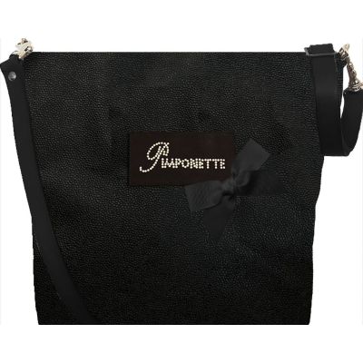 Sac Bandoulière femme Personnalisé - Sac personnalisable- Plaque Pimponette et noeud- Saya Noir