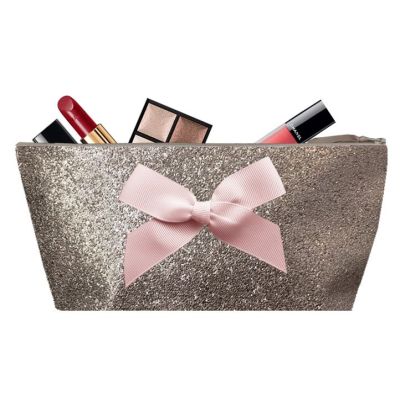 Trousse Personnalisée - Trousse personnalisée avec noeud - Trousse maquillage - Paillette taupe