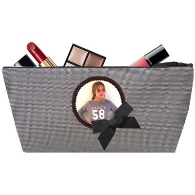 Trousse Personnalisée - Trousse personnalisée avec noeud - Trousse maquillage - Scintillant gris