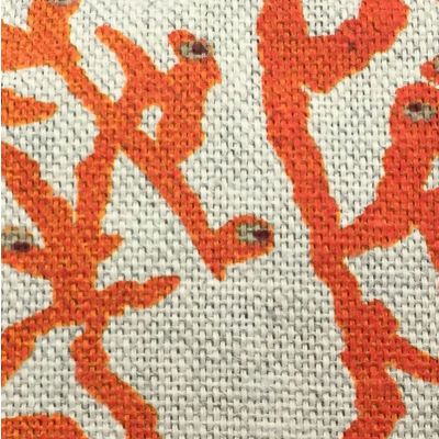 Tissu couleur lin avec motifs de corail orange - côtés en Lin brillant enduit de plastique imperméabilisée