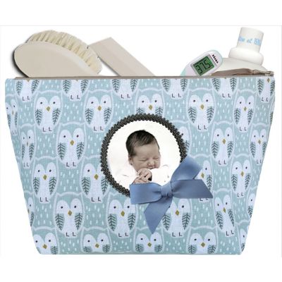 Trousse de toilette Bébé - Trousse personnalisée avec le prénom de bébé - Cadeau Naissance personnalisé - Pois gris