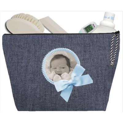 Trousse de toilette Bébé - Trousse personnalisée avec la photo de bébé - Cadeau Naissance personnalisé - Tissé jean