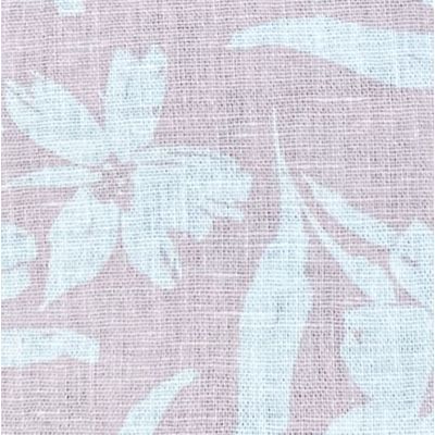 Tissu Laura en lin et coton - fond rose pale avec motif de fleurs écrues