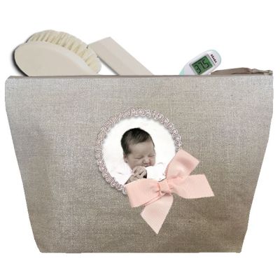 Trousse de toilette Bébé - Trousse personnalisée avec la photo de bébé - Cadeau Naissance personnalisé - Lin brillant