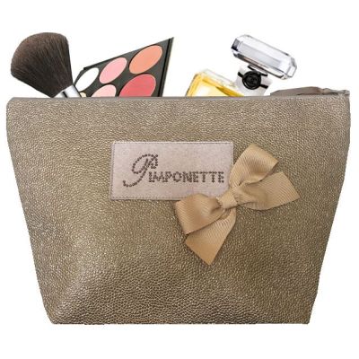 Trousse de toilette Femme - Trousse personnalisée avec plaque Pimponette et noeud - Cadeau original femme - Saya Miel