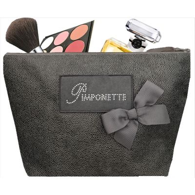 Trousse de toilette Femme - Trousse personnalisée avec plaque Pimponette et noeud - Cadeau original femme - Saya Gris bronze