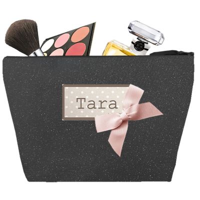 Trousse de toilette Femme - Trousse personnalisée avec le prénom ou les initiales - Cadeau personnalisé - Scintillant noir