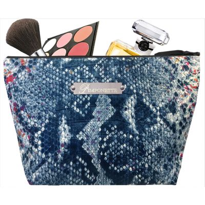 Trousse de toilette Femme - Trousse personnalisée avec plaque métal Pimponette - Cadeau original femme - Tasma bleu