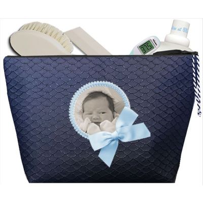 Trousse de toilette Bébé - Trousse personnalisée avec la photo de bébé - Cadeau Naissance personnalisé - Plastifié écaille marine