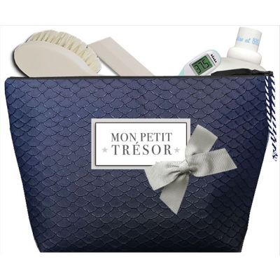 Trousse de toilette Bébé - Trousse Mon petit trésor - Cadeau Naissance personnalisé - Plastifié écaille marine