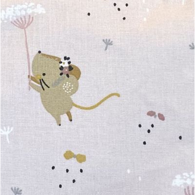 Tissu Souris en coton rose pale avec motifs souris vieux rose et beige foncé