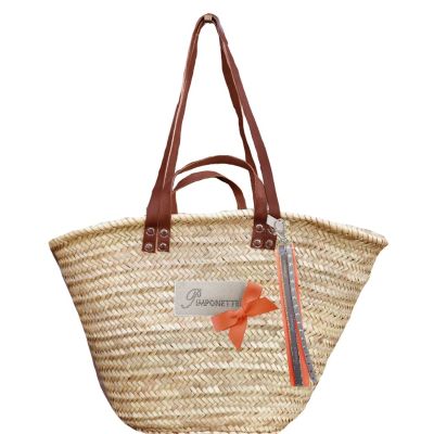 Panier osier - Panier de plage avec flot orange