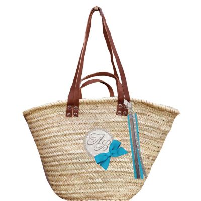 Panier osier - Panier de plage avec flot turquoise personnalisé