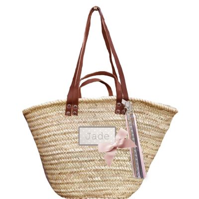 Panier Osier - Panier de plage avec flot de rubans dans les dégradés de rose