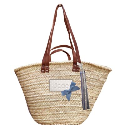 Panier Osier - Panier de plage avec flot de rubans dans les dégradés de bleu jean