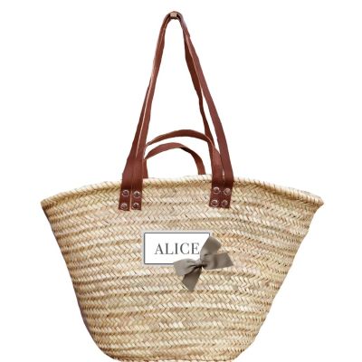 Panier Osier - Panier de plage avec flot de rubans dans les dégradés de taupe