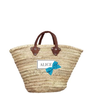 Panier osier - Petit Panier pour les courses - panier personnalisé avec Noeud turquoise