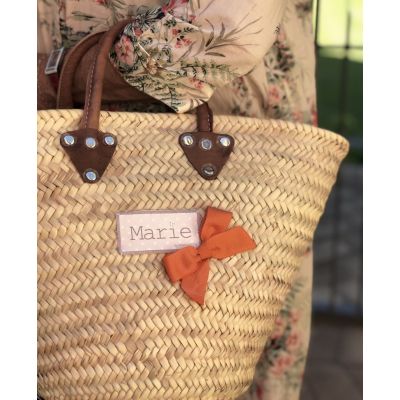 Panier osier - Petit Panier pour les courses - panier personnalisé avec Noeud orange