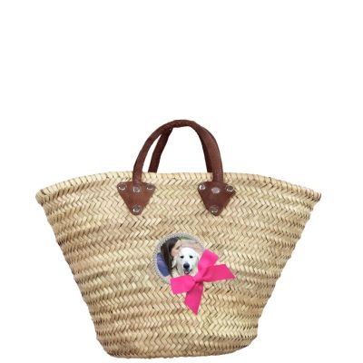 Panier osier - Petit Panier pour les courses - panier personnalisé avec Noeud Fushia