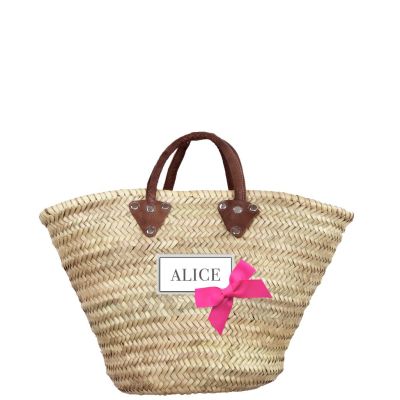 Panier osier - Petit Panier pour les courses - panier personnalisé avec Noeud Fushia