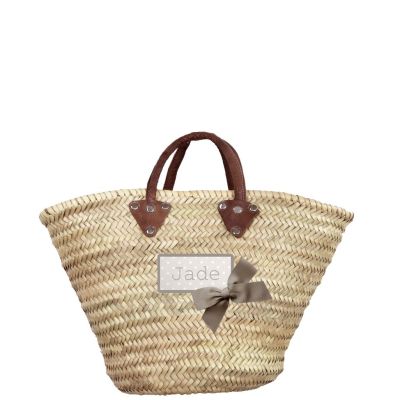 Panier osier - Petit Panier pour les courses - panier Personnalisé avec Noeud taupe