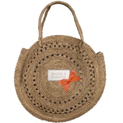 Sac Raphia Rond - Sac panier rond Personnalisé avec noeud orange