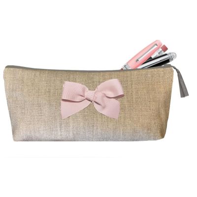 Trousse Scolaire Personnalisée - Lin Brillant avec noeud rose nude