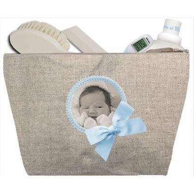 Trousse Bébé - Trousse personnalisée avec la photo de Bébé - Cadeau Naissance personnalisé - Lin enduit