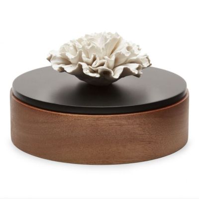 Boîte Chan grand modèle en Bois d'Acacia et Fleur en Porcelaine poreuse à parfumer !