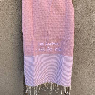 Fouta - Drap de bain personnalisé rose les Copines c'est la Vie