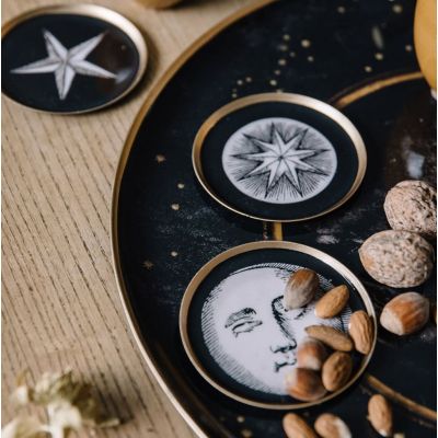 Set de 4 sous verres en aluminium émaillé Boncoeurs Astrology - bord doré à la feuille