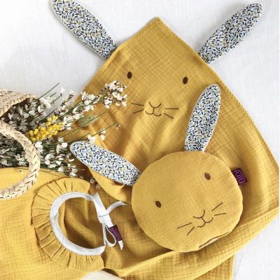 Nini la Duchesse Lange Jaune Moutarde en double gaze de coton & Oreilles de lapin Liberty