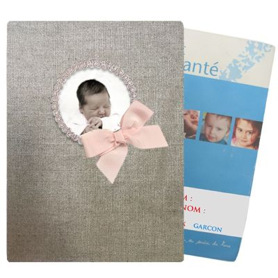 Protège Carnet de santé personnalisé - avec Photo ou prénom - Protège Carnet de santé Fille - Lin brillant