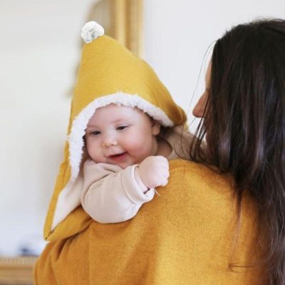 Couverture Jaune Moutarde en double gaze de coton - intérieur en polaire Teddy