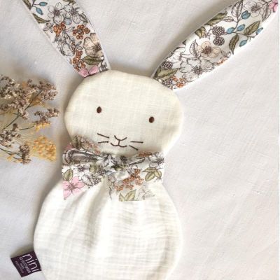 Attache tétine en double gaze de coton & Oreilles de lapin Liberty